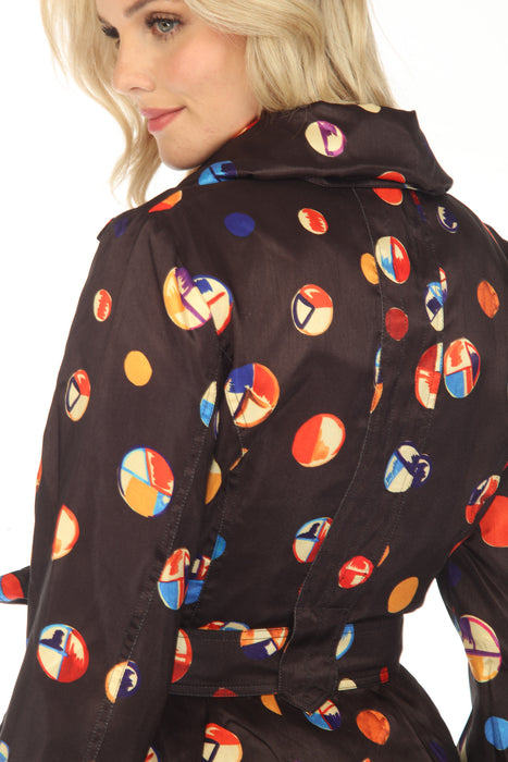 Samuel Dong Black/Multi Dots Belted Water Resistant Bubble Trench Coat 11665