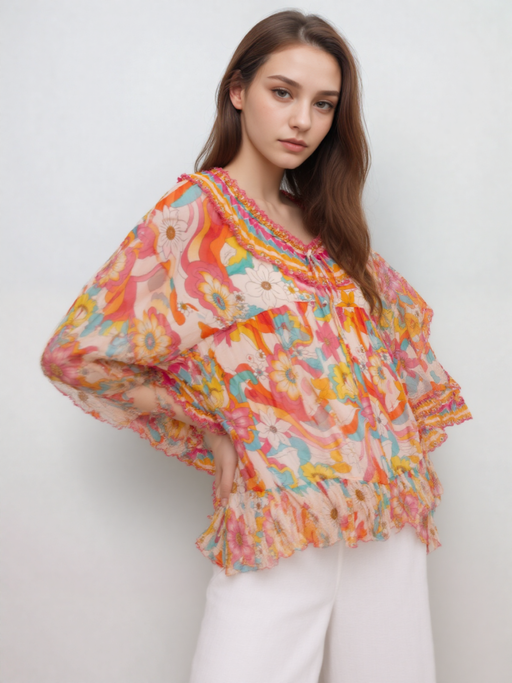 Johnny Was Jade Gal Ruffle Tie Blouse L17725-4