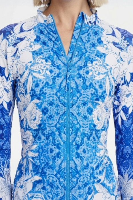 Johnny Was Blue Clio Mix Long Sleeve Surf Shirt CSW1024-M