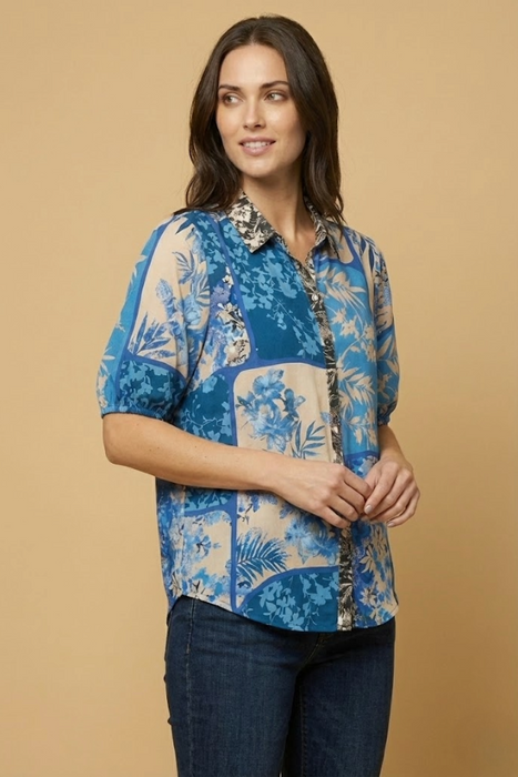 Johnny Was Blue Stitch Print Steph Button Up Blouse C13624A4