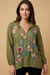 Johnny Was Green Malaya Moss Field 3/4 Long Sleeve Blouse W17324-E
