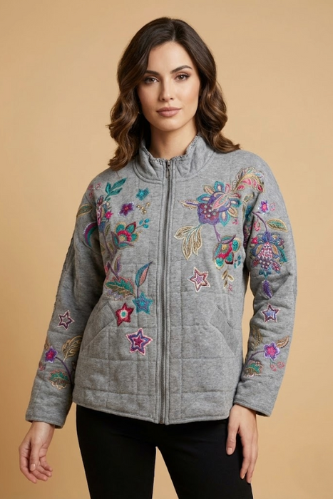 Johnny Was JWLA Grey Ethal Dolman Quilted Jacket J42624-E