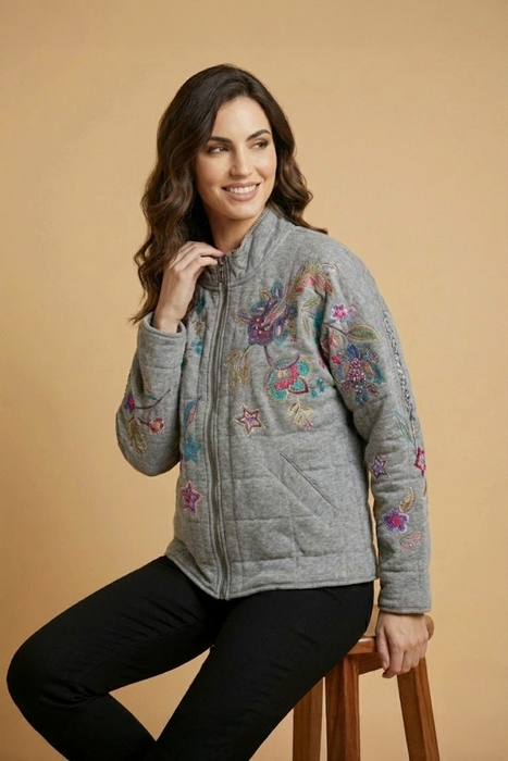 Johnny Was JWLA Grey Ethal Dolman Quilted Jacket J42624-E