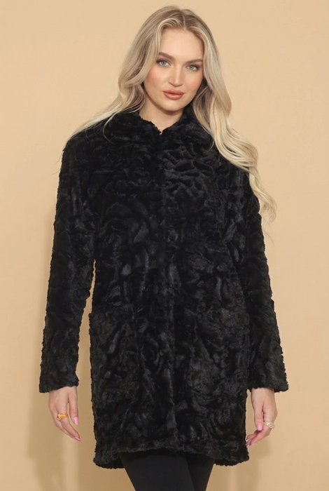Johnny Was Workshop Black Rose Faux Fur Coat W47724-O