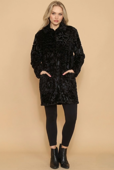 Johnny Was Workshop Black Rose Faux Fur Coat W47724-O
