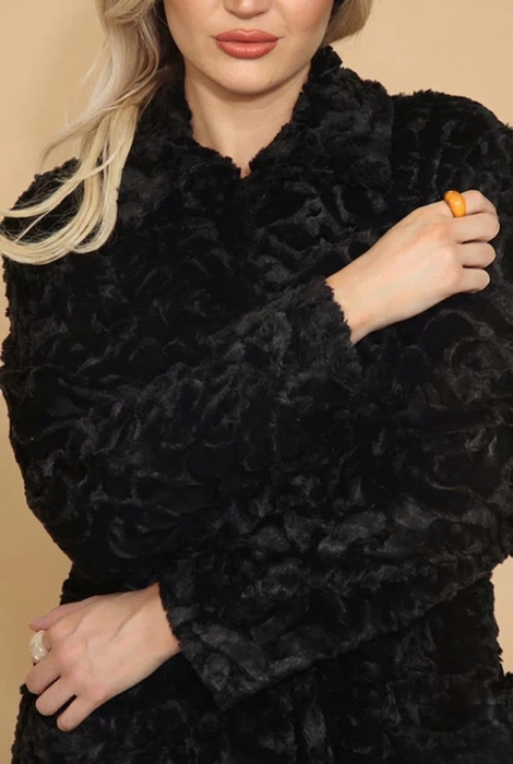 Johnny Was Workshop Black Rose Faux Fur Coat W47724-O