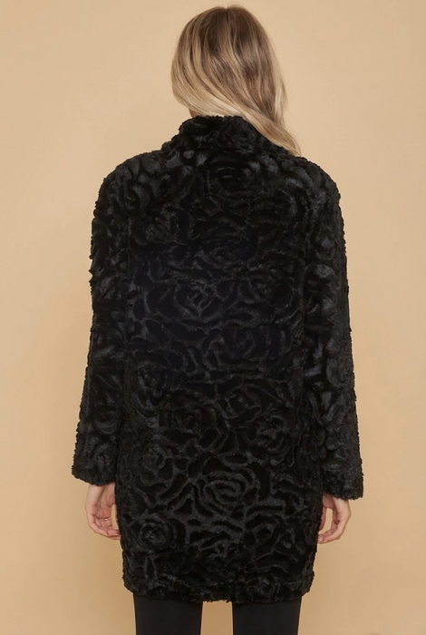 Johnny Was Workshop Black Rose Faux Fur Coat W47724-O