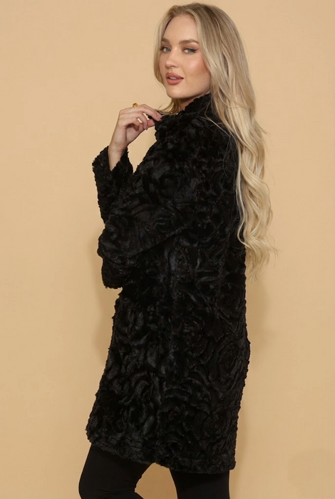 Johnny Was Workshop Black Rose Faux Fur Coat W47724-O