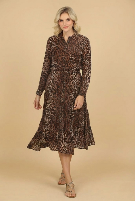 Johnny Was Workshop Leopard Western Tiered Silk Midi Dress Boho Chic W37624