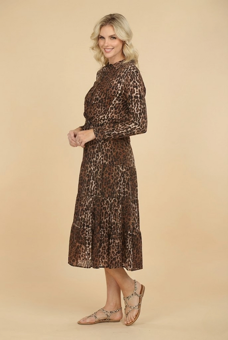 Johnny Was Workshop Leopard Western Tiered Silk Midi Dress Boho Chic W37624