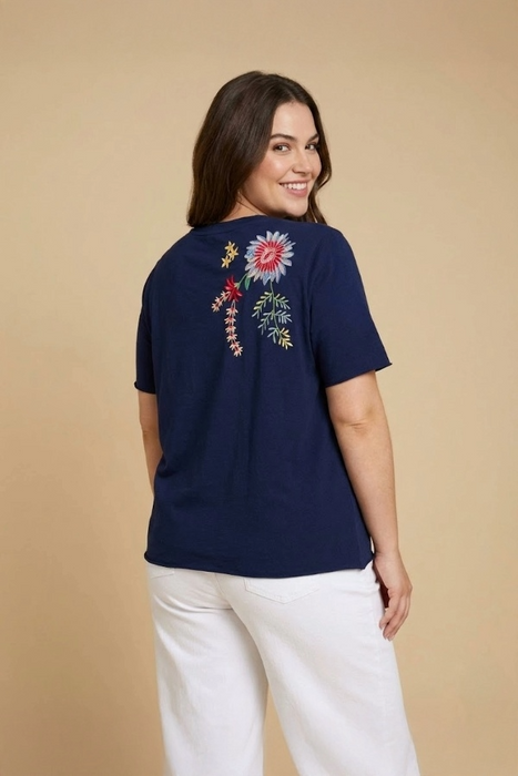 Johnny Was JWLA Blue Night Ishani Raw Seam Plus Size Short Sleeve T-Shirt J11225