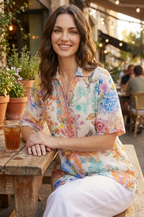 Johnny Was JWLA Floral Paula Short Sleeve Camp Shirt CSW2325-M