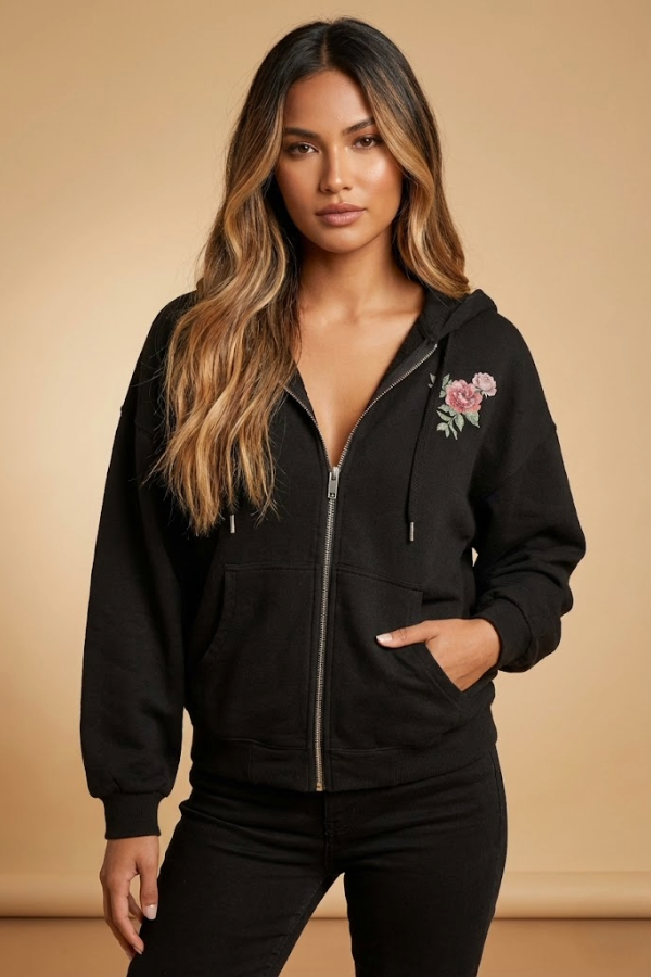Johnny Was Black Sasson Full Zip Hoodie R43724-8 — AfterRetail