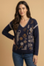 Johnny Was JWLA Navy Jenai The Whipstitch V-Neck Pullover Petite Size M64824P