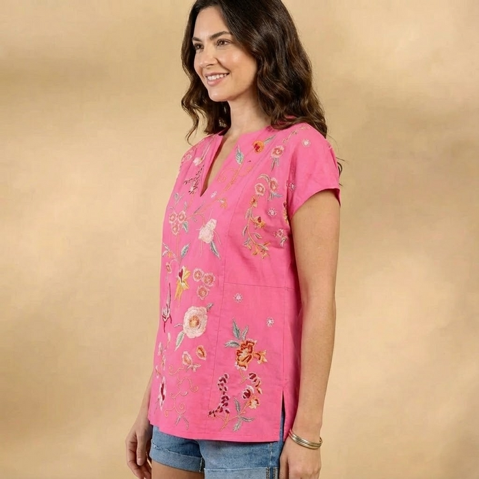 Johnny Was Suki Easy Paneled V-Neck Tee J19125-3 Petite