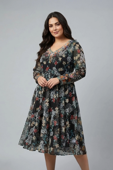 Johnny Was Borta Net Mazzy Flared Dress Slip Plus Sized B33925-RX