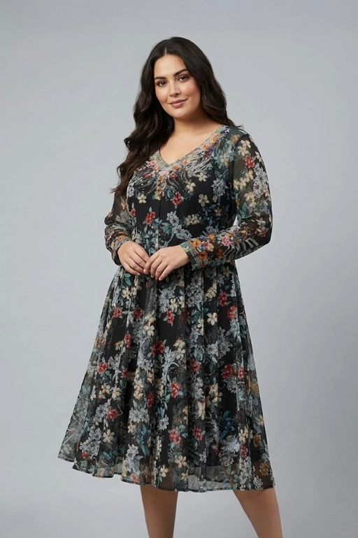 Johnny Was Borta Net Mazzy Flared Dress Slip Plus Sized B33925-RX