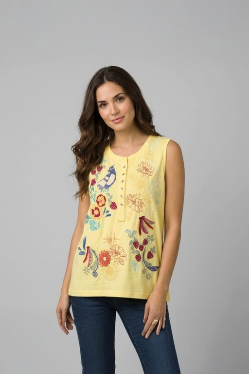 Johnny Was JWLA Sunshine Cora Raw Detail Henley Tank Top J12925-4