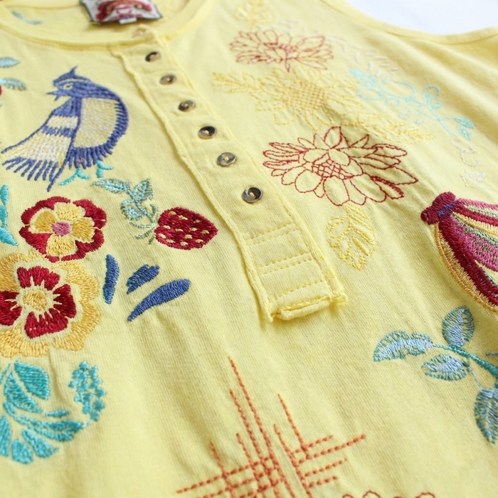 Johnny Was JWLA Cora Raw Detail Henley Tank Top J12925-4