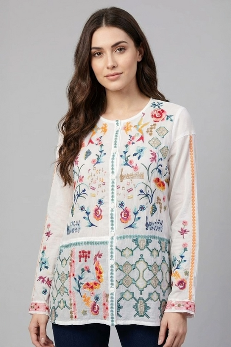 Johnny Was Primavera Catina Embroidered Blouse C16724