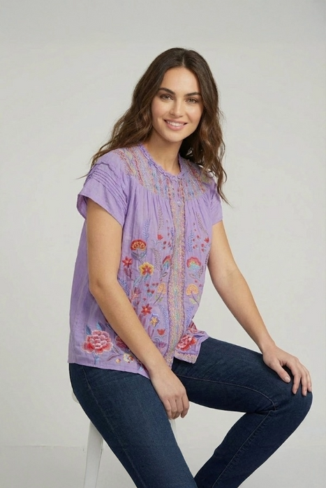 Johnny Was Lilac Bougainvillea Agnes Lafaret Blouse C13325-3
