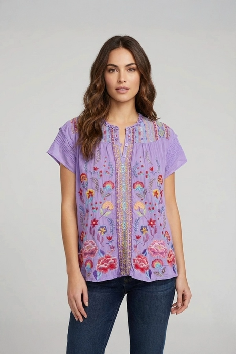 Johnny Was Lilac Bougainvillea Agnes Lafaret Blouse C13325-3