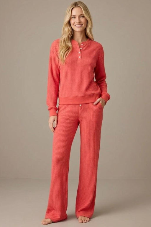 PJ Salvage Scarlet Morning Waffles Long Sleeve Loungewear Set RUMWLS/RUMWP