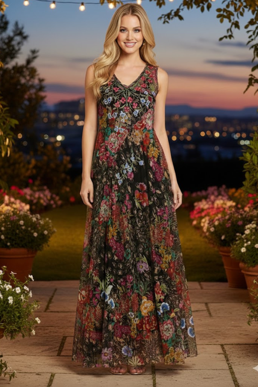 Johnny Was Biya Wild Gardenia Night Mazzy Bias Maxi Dress B32624-8