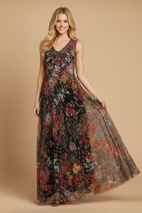 Johnny Was Biya Wild Gardenia Night Mazzy Bias Maxi Dress B32624-8