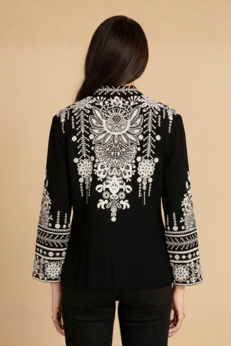 Johnny Was Workshop Black Marik Peplum Military Jacket W44219-1