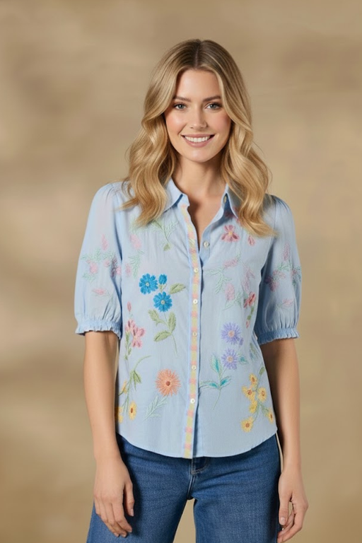 Johnny Was Workshop Evangeline Smocked Lisbon Shirt W18624-3S