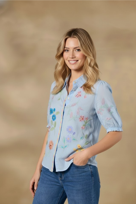 Johnny Was Workshop Evangeline Smocked Lisbon Shirt W18624-3S