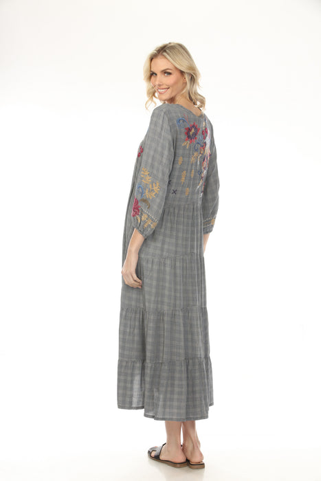 Johnny Was Workshop Plaid Bishop Sleeve Chebron Tiered Dress W39724-9