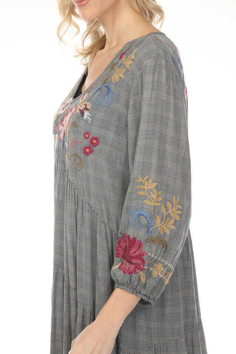 Johnny Was Workshop Plaid Bishop Sleeve Chebron Tiered Dress W39724-9