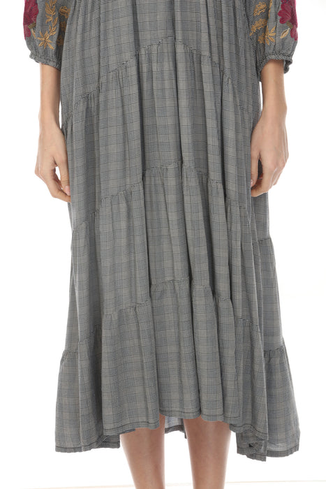 Johnny Was Workshop Plaid Bishop Sleeve Chebron Tiered Dress W39724-9