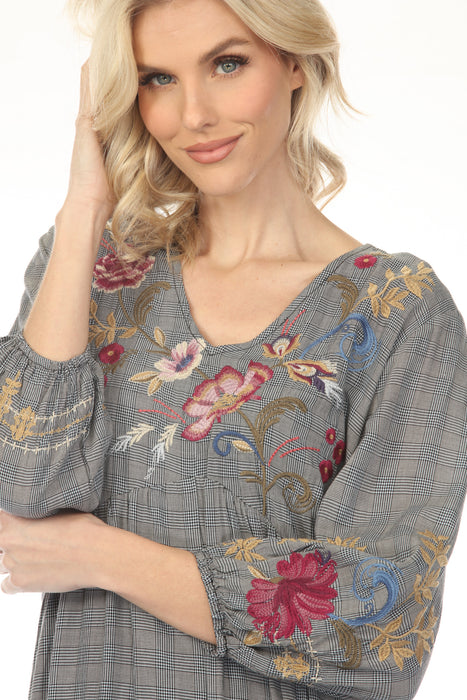 Johnny Was Workshop Plaid Bishop Sleeve Chebron Tiered Dress W39724-9