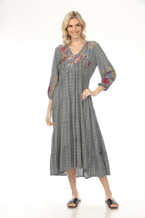 Johnny Was Workshop Plaid Bishop Sleeve Chebron Tiered Dress W39724-9