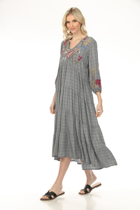 Johnny Was Workshop Plaid Bishop Sleeve Chebron Tiered Dress W39724-9