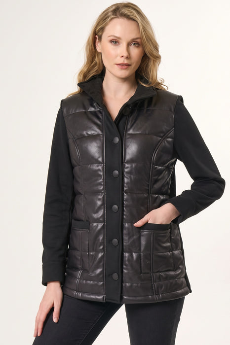 Angel Black Vegan Leather/Faux Suede Quilted Jacket A-4205
