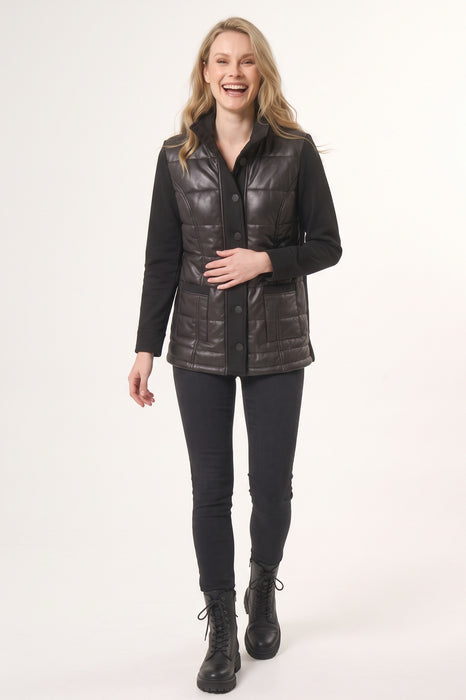 Angel Black Vegan Leather/Faux Suede Quilted Jacket A-4205