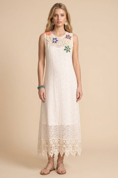 Johnny Was Natural Nydia Applique Tank Dress Slip C30525-4