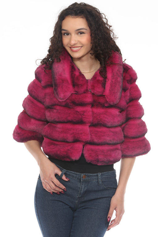 Belle Fare Premium Style FX316S Fuchsia Ombre Cropped Faux Fur Coat