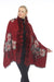Belle Fare Style MS20 Wine/Black Real Silver Fox Trim Cashmere Blend Floral Wrap Cover-Up