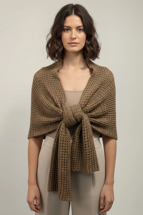 C&D Camel Open Knit Acrylic Shawl S1033