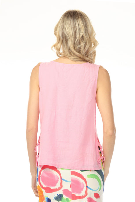 Charlie B Solid Linen Blend Sleeveless Top with Side Ties C4592-295C