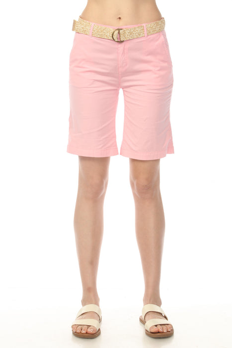 Charlie B Pink Twill Cuffed Shorts with Belt C8065-207C