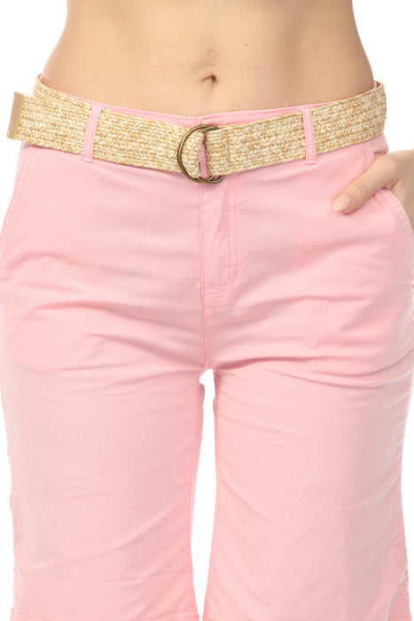 Charlie B Pink Twill Cuffed Shorts with Belt C8065-207C