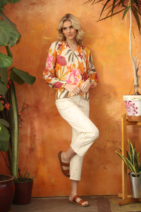 Charlie B Printed Raglan Sleeve Popover Blouse C4570D-144C