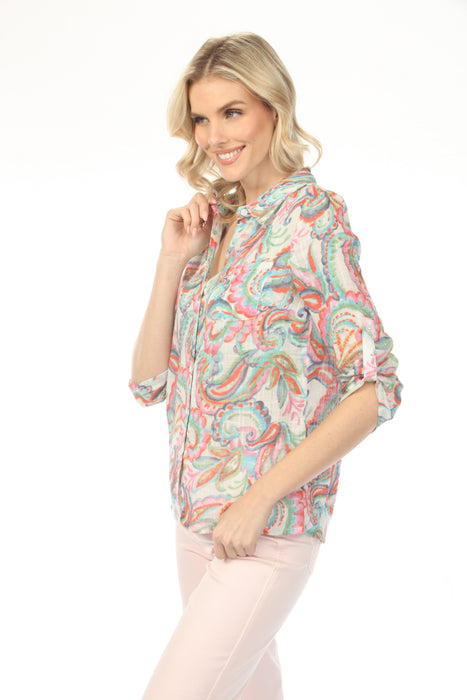Charlie B Carnival Printed Cotton Roll-Up Sleeve Blouse C4605D-274C