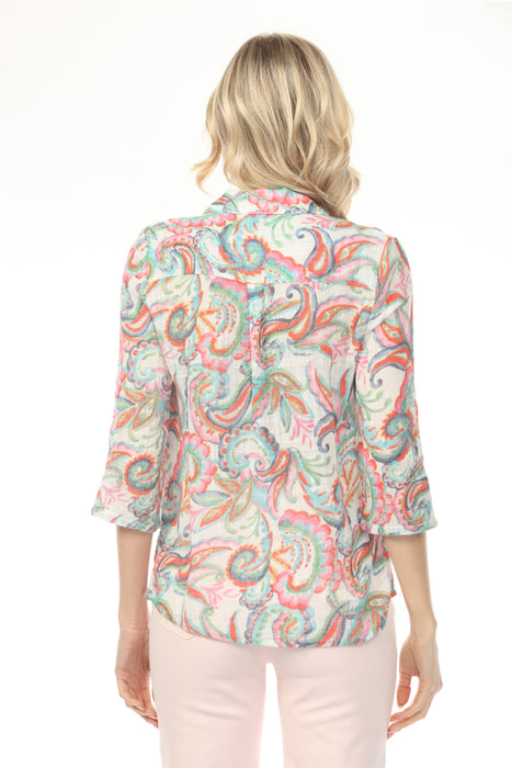 Charlie B Carnival Printed Cotton Roll-Up Sleeve Blouse C4605D-274C
